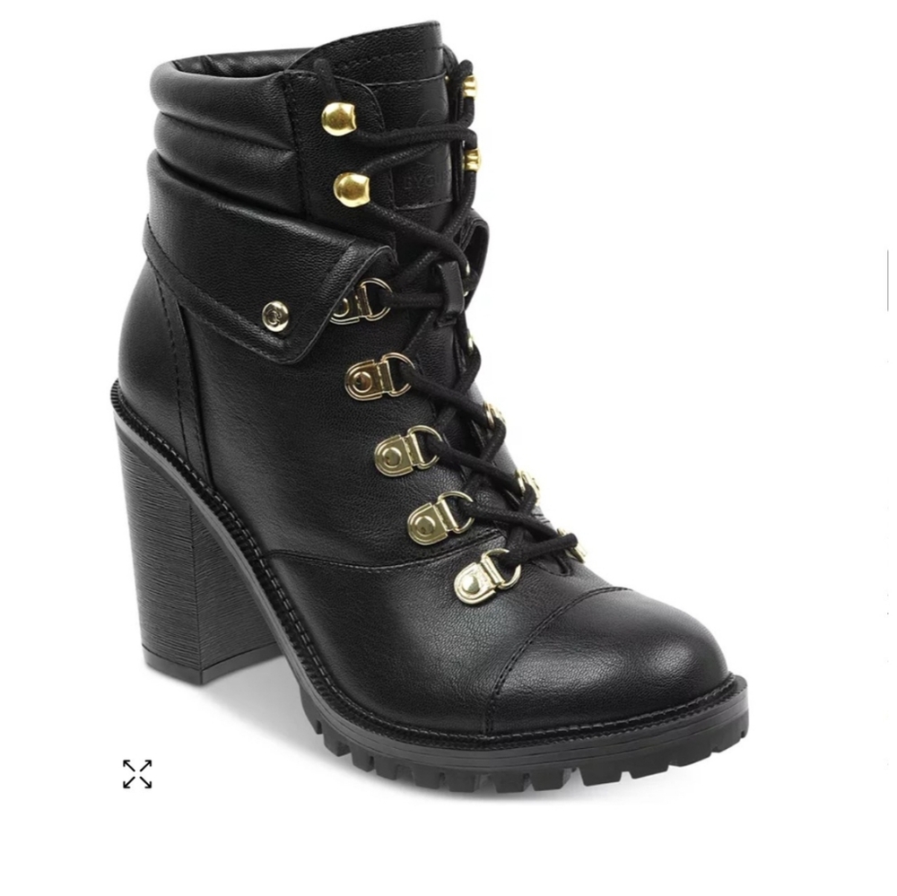 G by Guess "Jollyn" Block Heel Booties Black Vegan Leather 3inch Size 6M